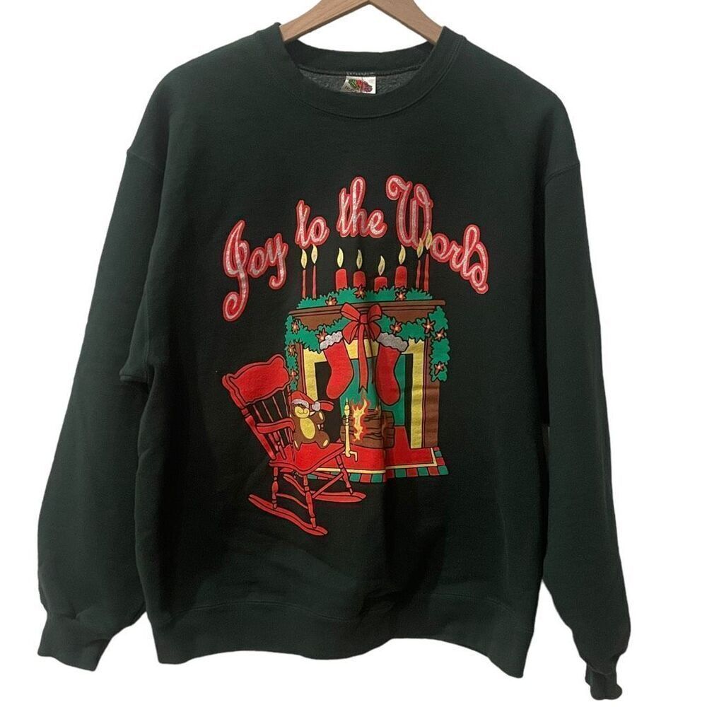 Vintage Unisex Forrest Green Crew Neck “Ugly” Christmas Sweater Size Large